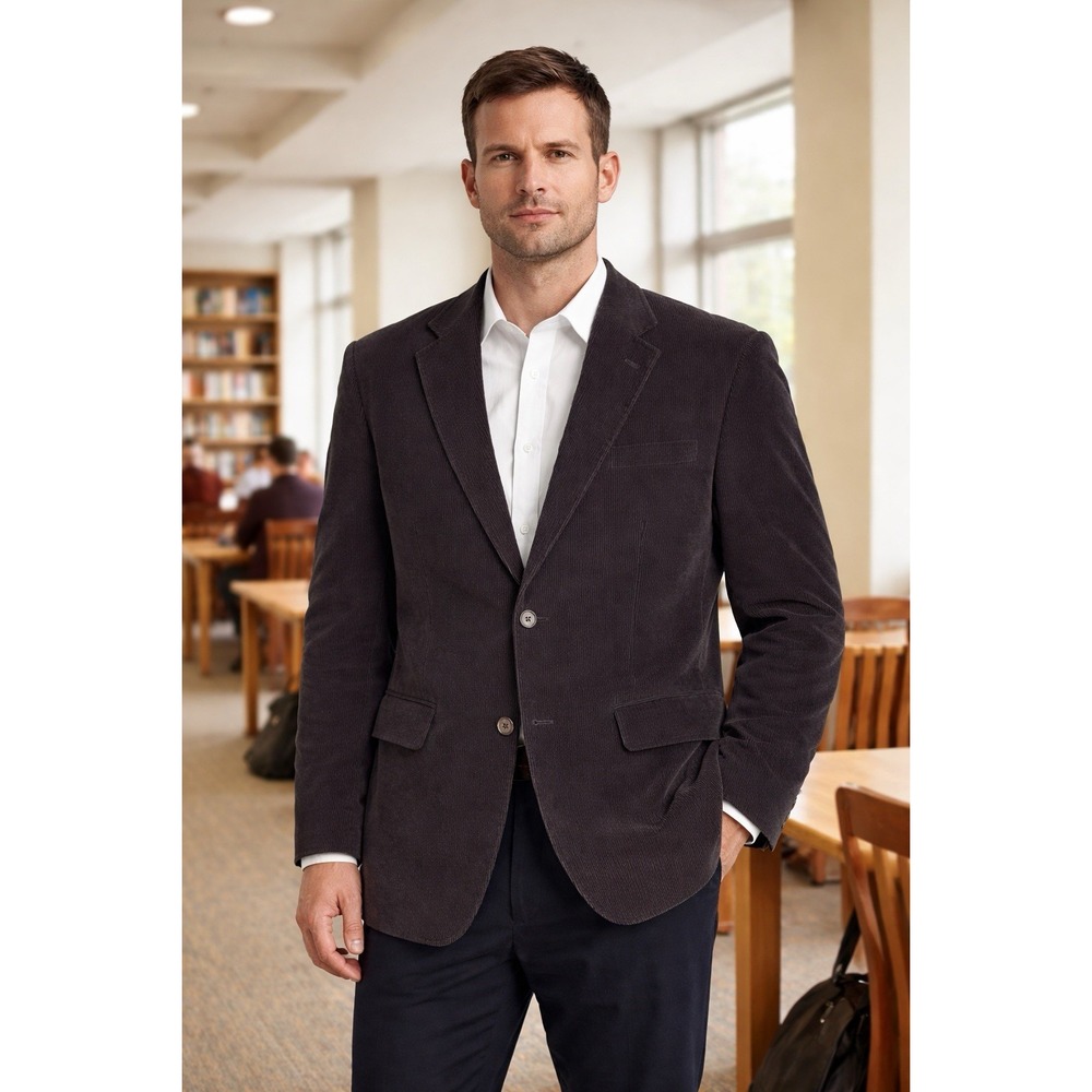 Meeting Street Jacket Mens 44R Black Corduroy Sport Coat Blazer 100% Cotton